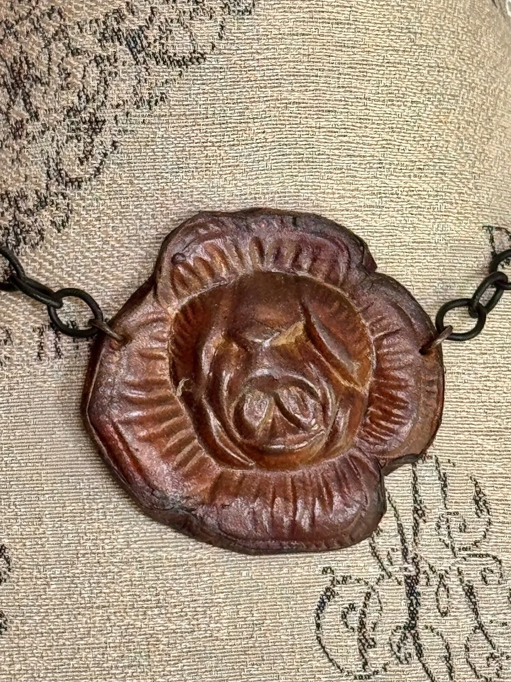 Hand Crafted Tan Floral Leather Pendant Necklace
